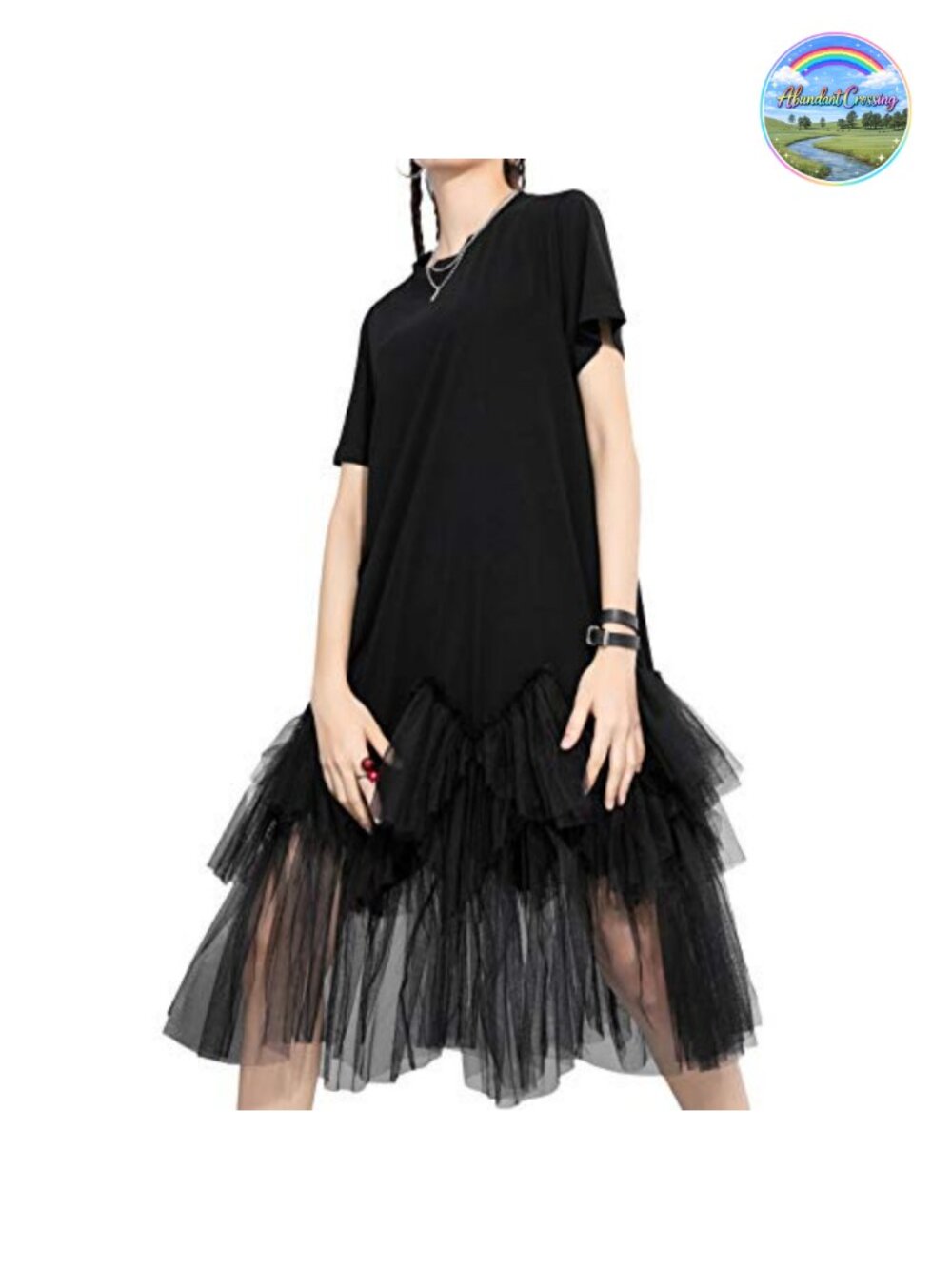 Women's Oversized Tulle Tulle Dress Crew Neck Short Sleeve